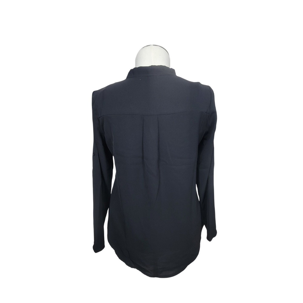 Vintage Moyabo Tie Neck Blouse Women Large Black Roll Tab Sleeve Chiffon Career - Picture 3 of 11